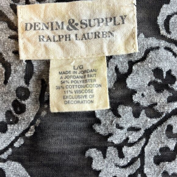 Denim & Supply Ralph Lauren Top Womens L Black Gray Sheer Gauze Romantic Floral - Picture 3 of 10